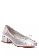 Metallic Low Block Heel Ballerinas In Silver