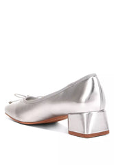 Metallic Low Block Heel Ballerinas In Silver