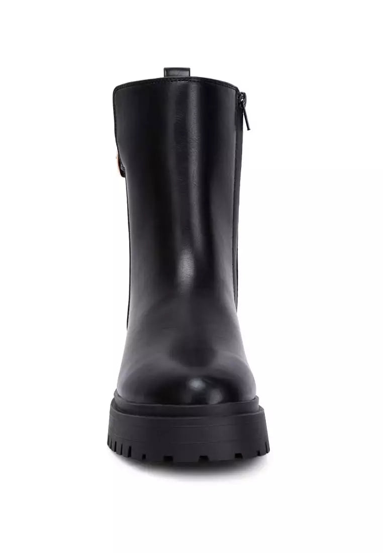 Black Faux Leather Platform Boots