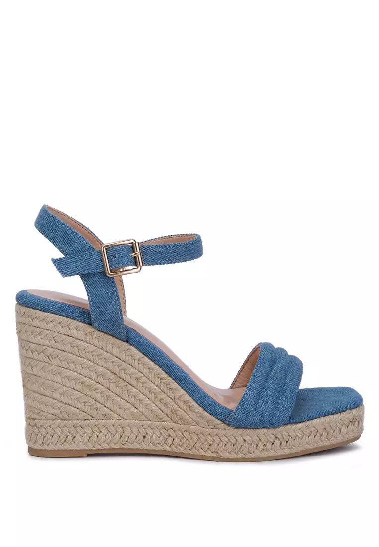 Denim Espadrilles High Wedge Sandals