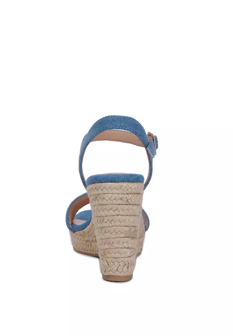 Denim Espadrilles High Wedge Sandals