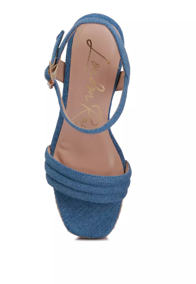 Denim Espadrilles High Wedge Sandals