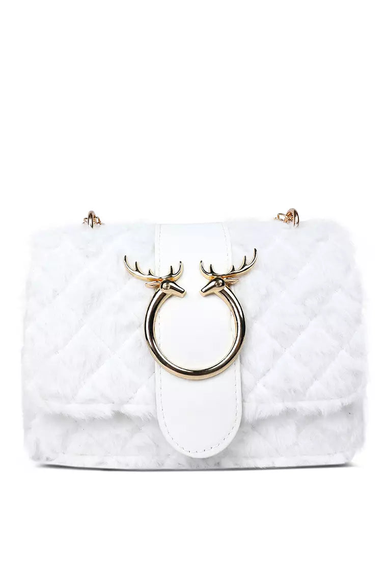 White Furry Mini Sling Bag