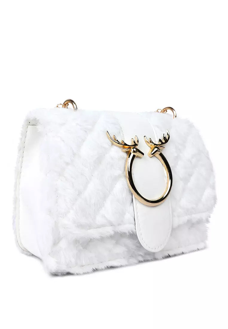 White Furry Mini Sling Bag