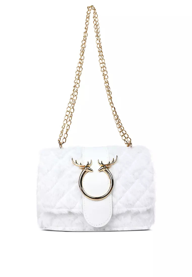 White Furry Mini Sling Bag