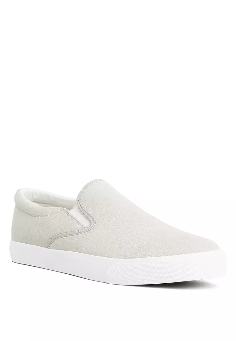 Light Grey Faux Suede Slip On Sneakers