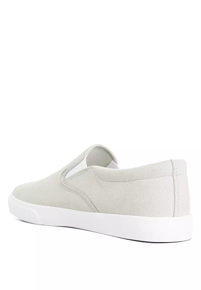 Light Grey Faux Suede Slip On Sneakers