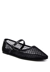 Mesh Mary Jane Flats in Black