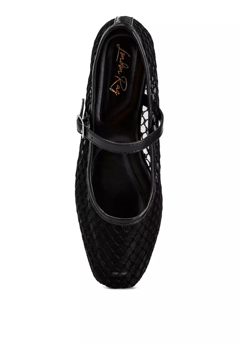 Mesh Mary Jane Flats in Black