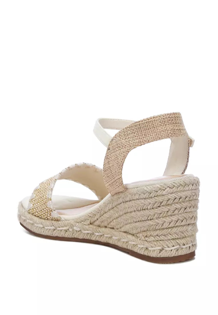 Beige Raffia Wedge Espadrilles