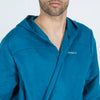 Men’s compact microfibre pool bathrobe with hood dark blue