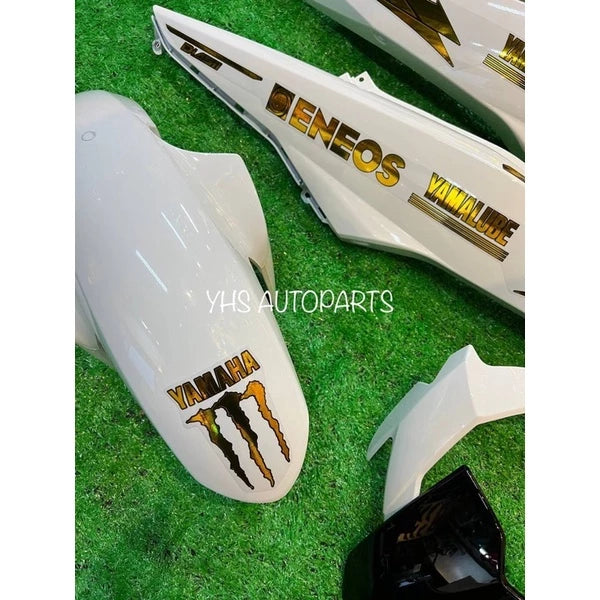 DHC- Coverset Y15 Y15ZR V1/V2 White Cover Stripe Custom Monster Gold Siap Tampal -By Sea Courier Method 🚢📦