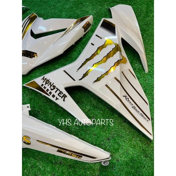 DHC- Coverset Y15 Y15ZR V1/V2 White Cover Stripe Custom Monster Gold Siap Tampal -By Sea Courier Method 🚢📦