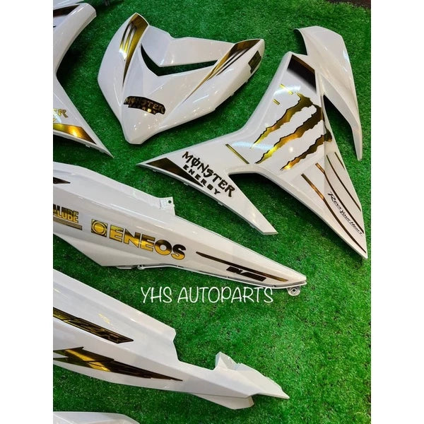 DHC- Coverset Y15 Y15ZR V1/V2 White Cover Stripe Custom Monster Gold Siap Tampal -By Sea Courier Method 🚢📦
