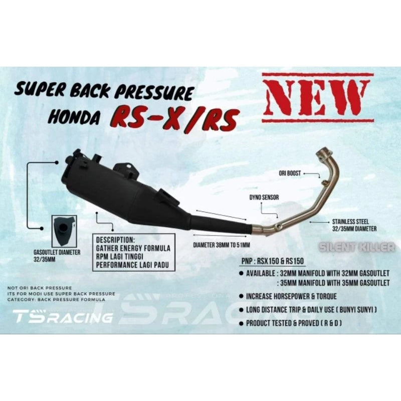 TS RACING RSX RS150 EXHAUST SUPER BACK PRESSURE BACKPRESURE TS RACING -By Sea Courier Method 🚢📦