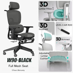 LENOBLE W90 Ergonomic Office Chair Gaming Chair Adjustable Kerusi office High back -By Air Courier Method ✈️🎁