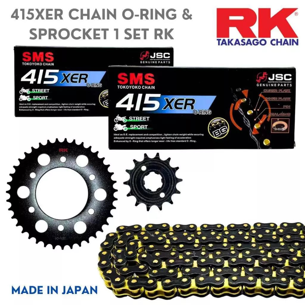 DHC- 100% ORI RK LC135 Y125ZR RXZ Y110SS Y100SS 415 YAMAHA ( 1SET ) SPROCKET 132L XER ORING CHAIN 415 GOLD SPOKET LC SPOCKET -By Sea Courier Method 🚢📦