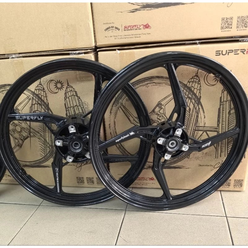 SUPERFLY V2 Y15 Y16 LC5S PROJECT4 4 LEG RIM 4 KAKI 1616-17 SPORT RIM SET (FRONT 4 HOLE DISC ) -MINDNIGHT BLACK -By Sea Courier Method 🚢📦