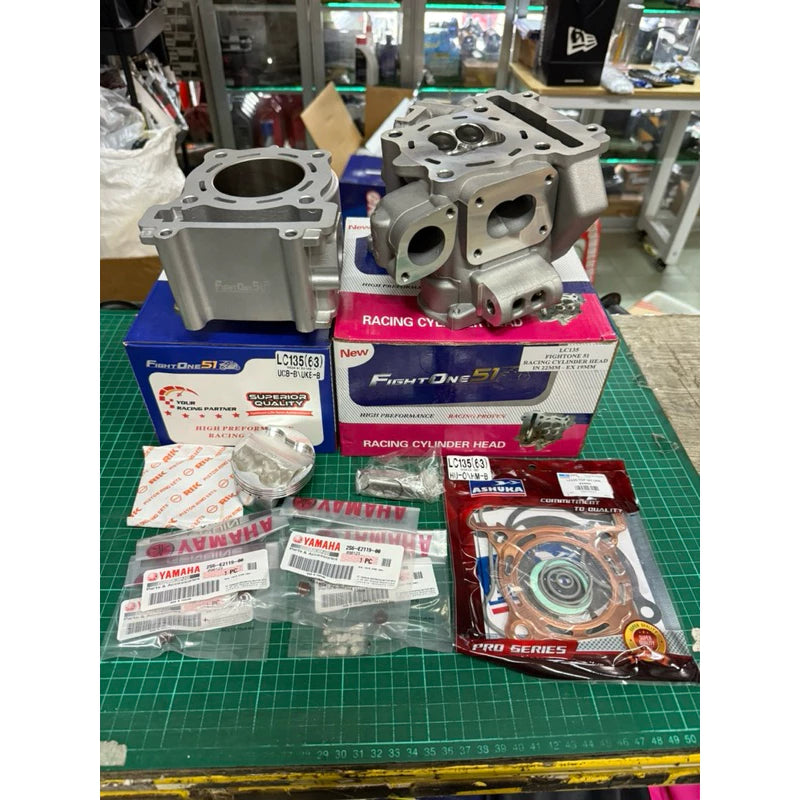 YAMAHA LC135 Y15z FIGHTONE LEO ORIGINAL RACING BLOCK / Racing HEAD 19/22 20/23 63mm 65mm combo set -By Sea Courier Method 🚢📦