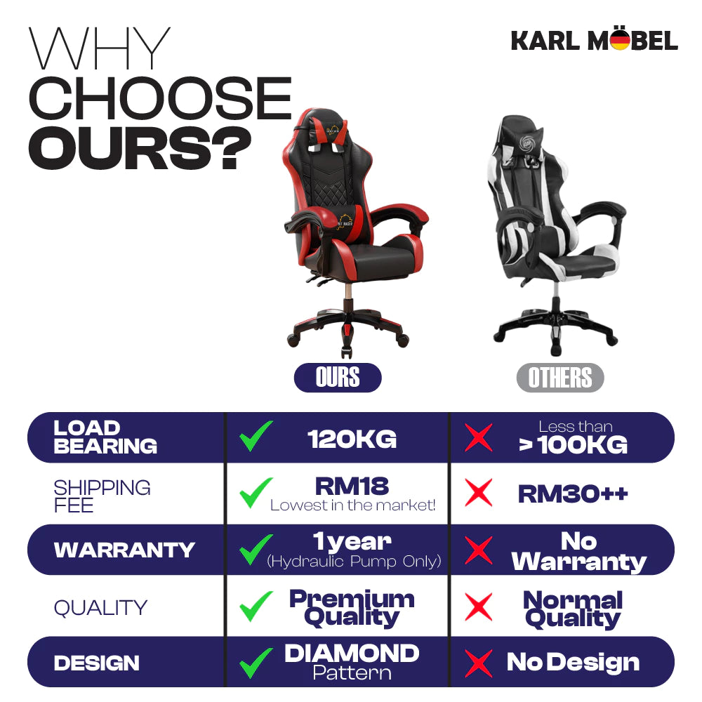 Kerusi Gaming Chair Office Ergonomic Chair Heavy Duty Recliner Kerusi Pejabat Boss Computer Study Chair Leg rest -By Sea Courier Method 🚢📦