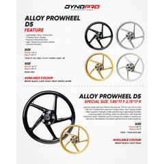 DHC- DYNOPRO D5 SPORT RIM D5 CUSTOM SPORT RIM Y15ZR Y16ZR RS150 RSX150 LC135 LCV8 BRIGHT BLACK -By Sea Courier Method 🚢📦