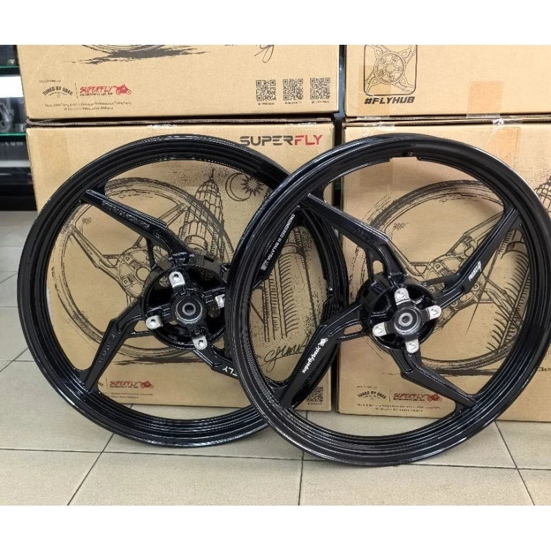 SUPERFLY V2 Y15 Y16 LC5S PROJECT4 4 LEG RIM 4 KAKI 1616-17 SPORT RIM SET (FRONT 4 HOLE DISC ) -MINDNIGHT BLACK -By Sea Courier Method 🚢📦