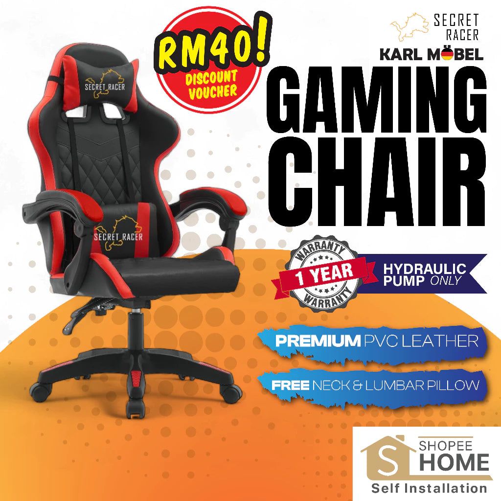 Kerusi Gaming Chair Office Ergonomic Chair Heavy Duty Recliner Kerusi Pejabat Boss Computer Study Chair Leg rest -By Sea Courier Method 🚢📦