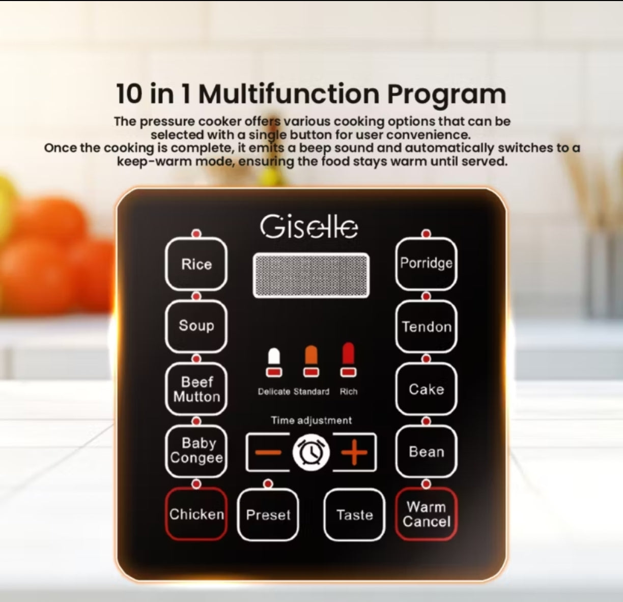 Giselle 10 in 1 Electric Digital Multifunction Pressure Cooker - By Sea Courier Delivery. Special 3 monthly installment payments available for all GISELLE products.