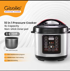 Giselle 10 in 1 Electric Digital Multifunction Pressure Cooker - By Sea Courier Delivery. Special 3 monthly installment payments available for all GISELLE products.