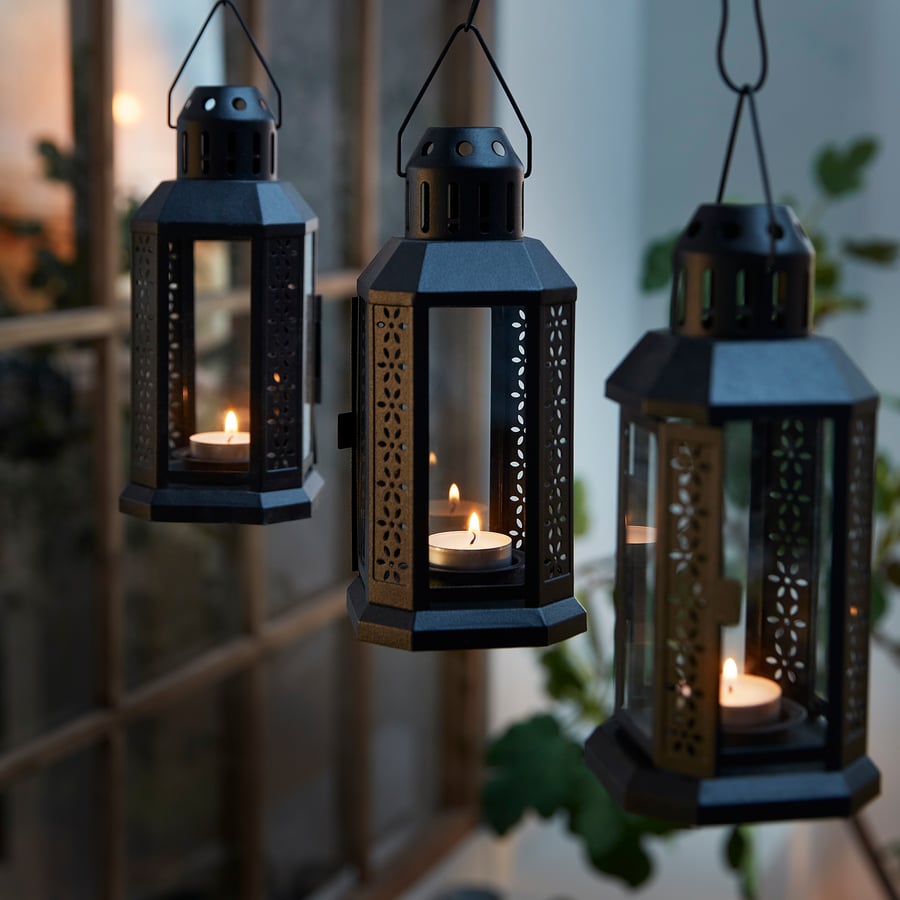 ENRUM Lantern for tealight, in/outdoor, black, 22 cm