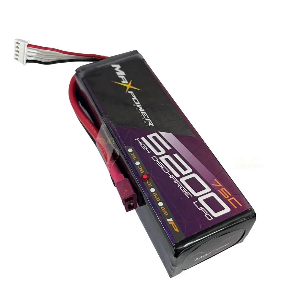 Maxpower Graphene Lipo 14.8V 5200mAh 75C 4S Lipo Battery with Dean Plug MP5275-4GN -By Sea Courier Method 🚢📦