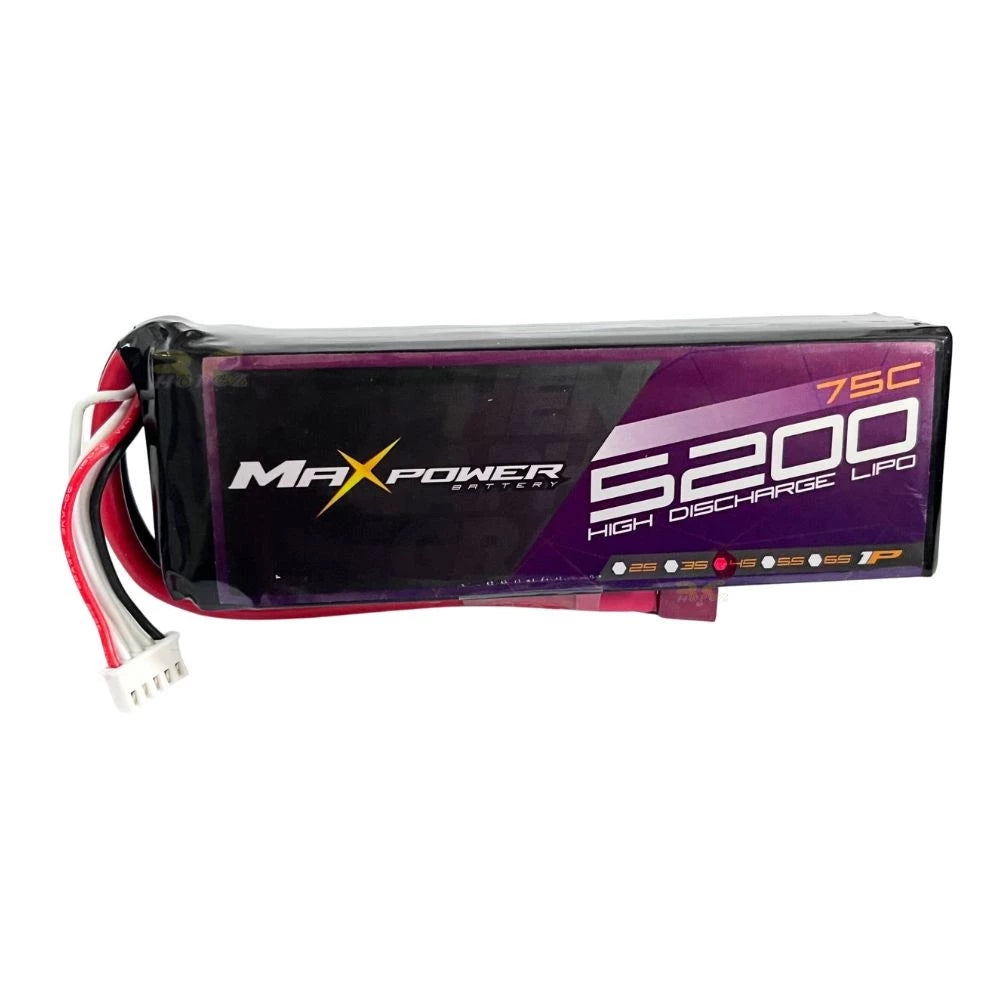 Maxpower Graphene Lipo 14.8V 5200mAh 75C 4S Lipo Battery with Dean Plug MP5275-4GN -By Sea Courier Method 🚢📦