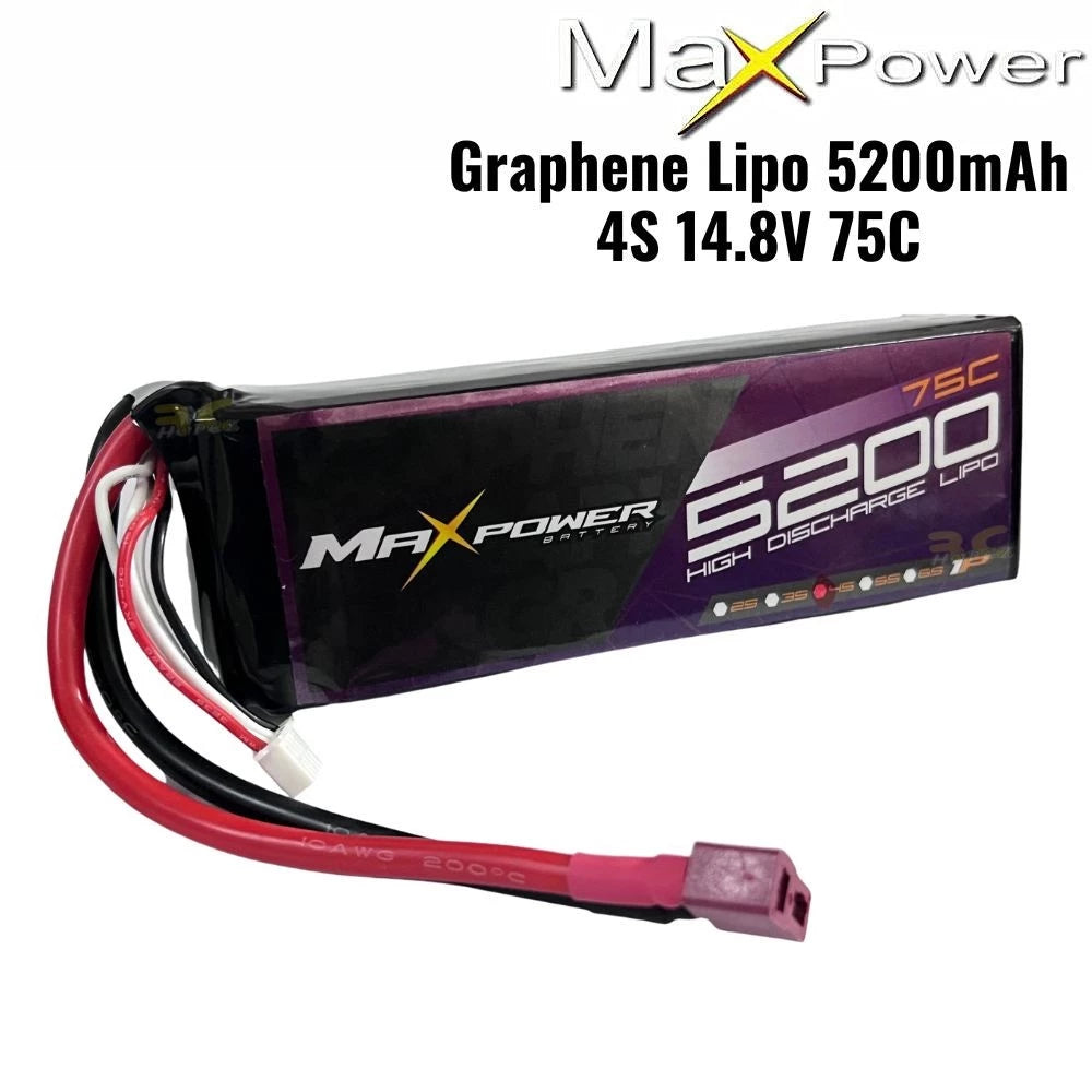 Maxpower Graphene Lipo 14.8V 5200mAh 75C 4S Lipo Battery with Dean Plug MP5275-4GN -By Sea Courier Method 🚢📦