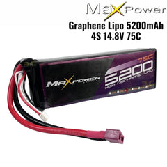 Maxpower Graphene Lipo 14.8V 5200mAh 75C 4S Lipo Battery with Dean Plug MP5275-4GN -By Sea Courier Method 🚢📦