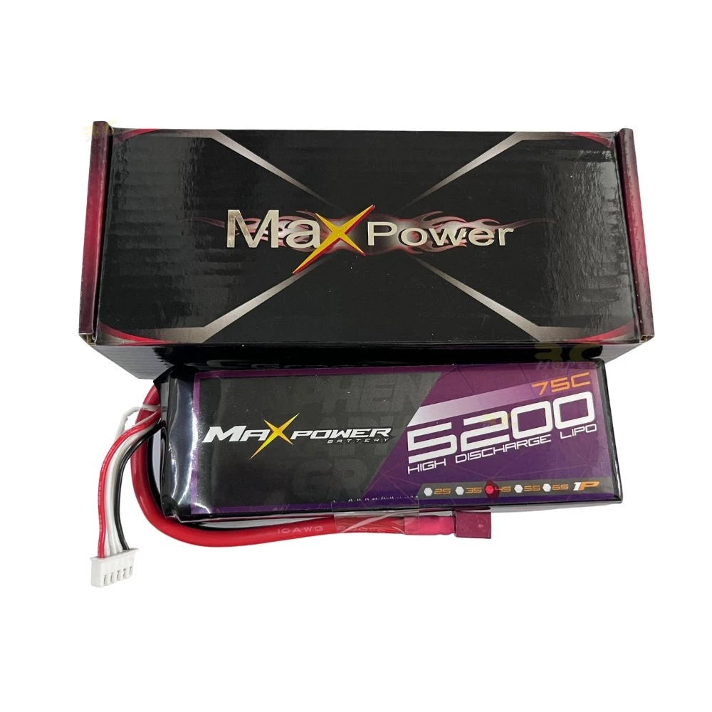 Maxpower Graphene Lipo 14.8V 5200mAh 75C 4S Lipo Battery with Dean Plug MP5275-4GN -By Sea Courier Method 🚢📦