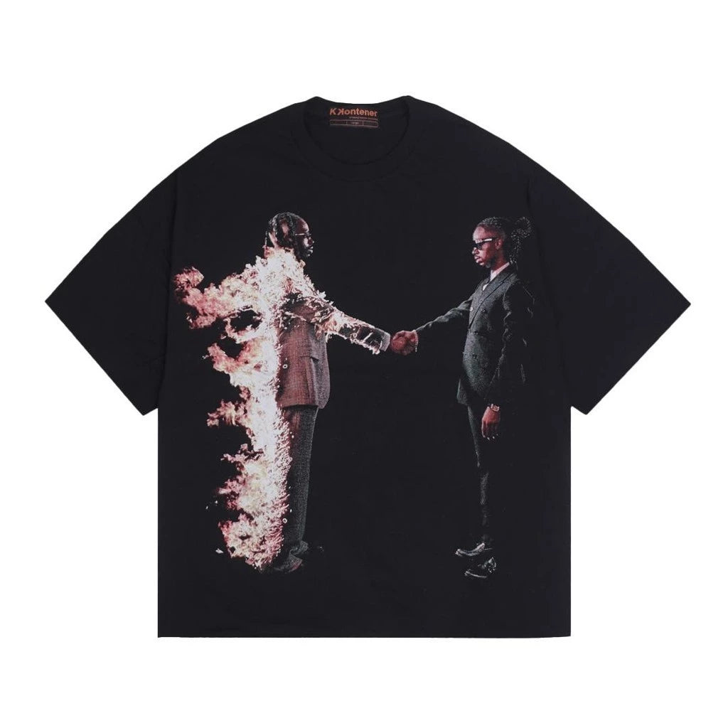 Kkontener METRO BOOMIN "HEROES & VILLAINS" OVERSIZE TSHIRT BLACK -By Sea Courier Method 🚢🎁