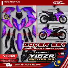 Cover Set VELOZI Y16 V1 Convert To Y16 V2 ABS Royal Purple Purba Sticker Tanam With Horn & Main Switch Inner Body Cover -By Sea Courier Method 🚢🎁