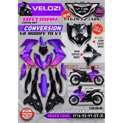 Cover Set VELOZI Y16 V1 Convert To Y16 V2 ABS Royal Purple Purba Sticker Tanam With Horn & Main Switch Inner Body Cover -By Sea Courier Method 🚢🎁