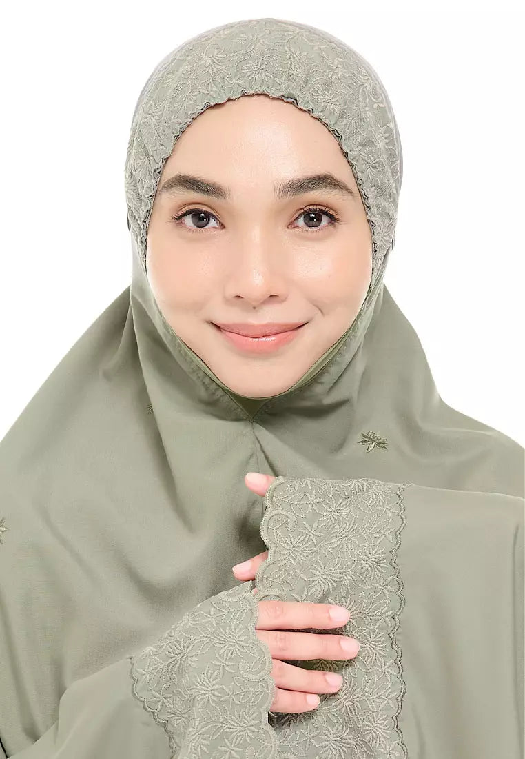 Siti Khadijah Telekung Broderie Tiara in Ash Green