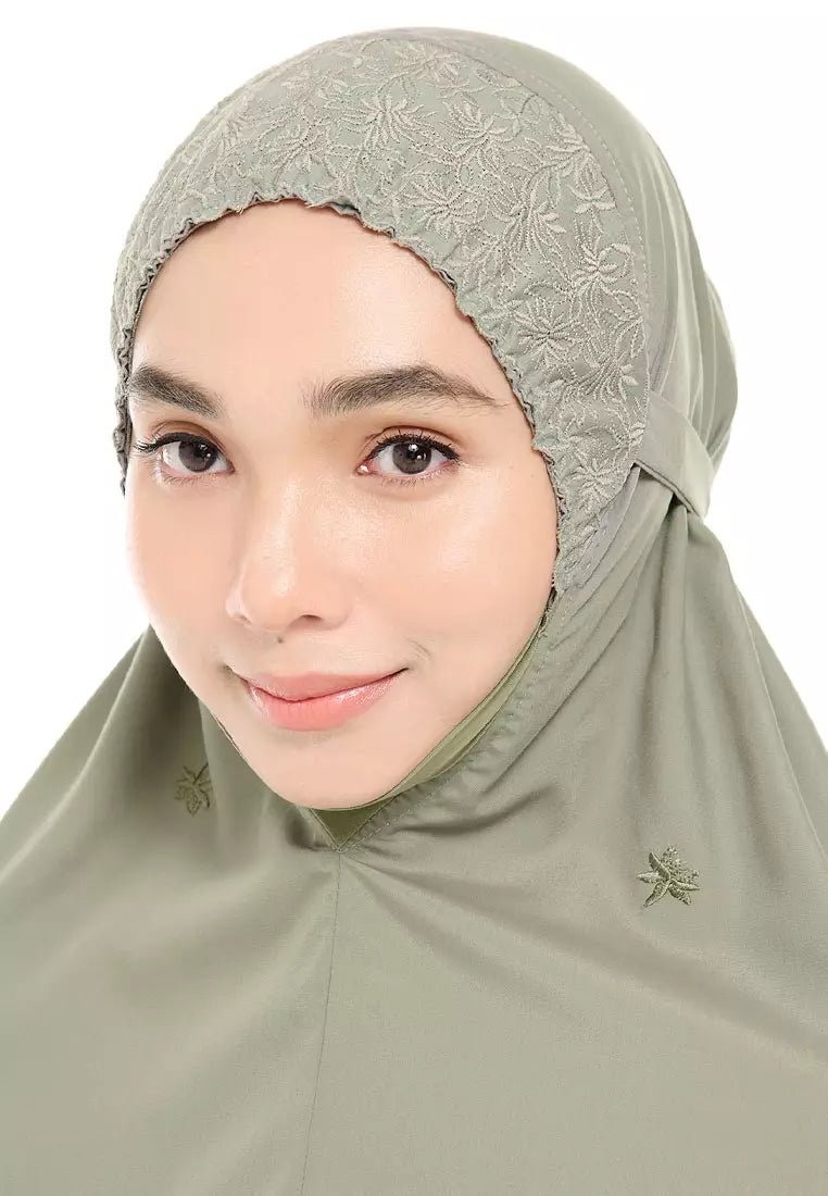 Siti Khadijah Telekung Broderie Tiara in Ash Green