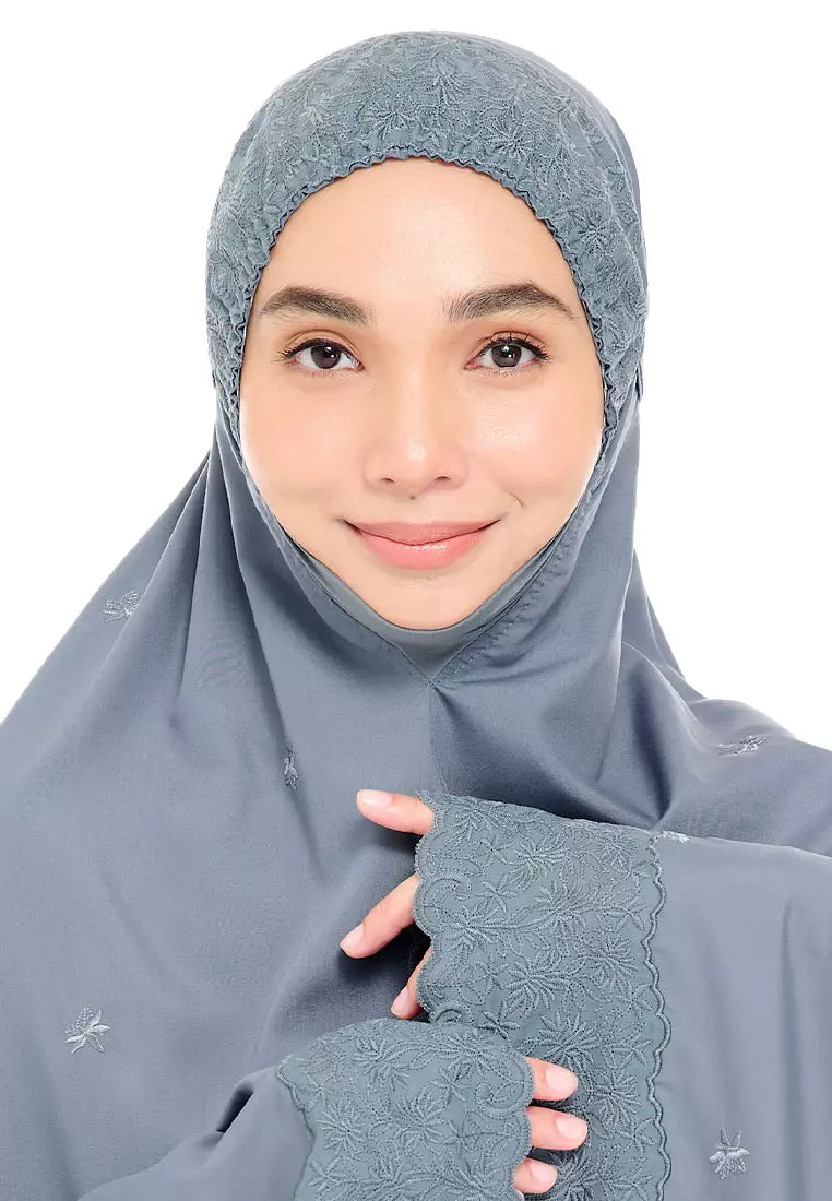 Siti Khadijah Telekung Broderie Tiara in Ash Blue