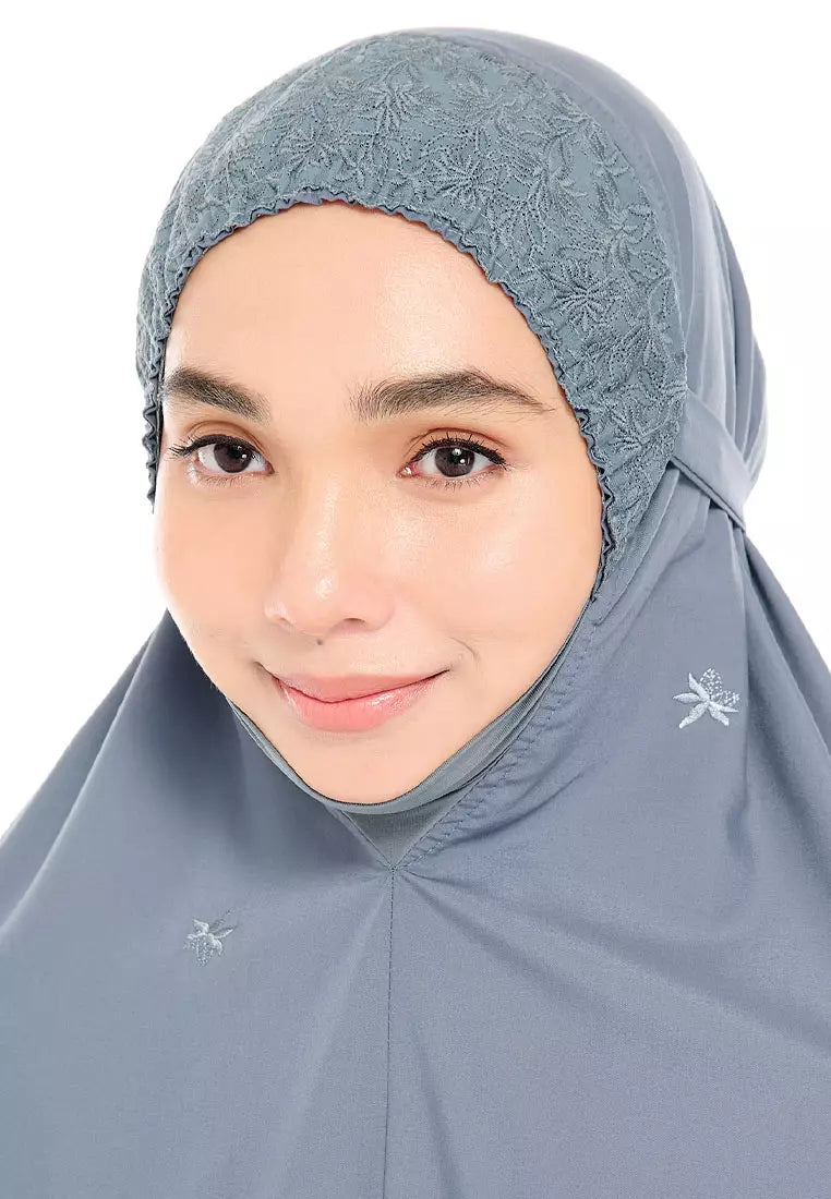 Siti Khadijah Telekung Broderie Tiara in Ash Blue