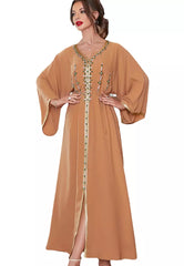 Beige hand-stitched diamond dress Kaftans Jubahs CA24021970