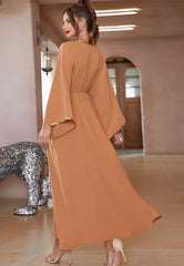 Beige hand-stitched diamond dress Kaftans Jubahs CA24021970