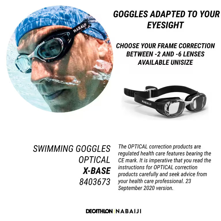 Swimming XBASE corrective goggles - Clear Lenses - Single size - Black