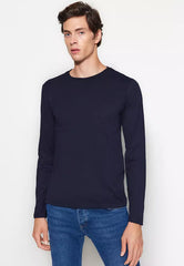 Navy Blue-Beige Men 2-Pack 100% Cotton Long Sleeve Regular/Regular Cut Basic T-Shirt.