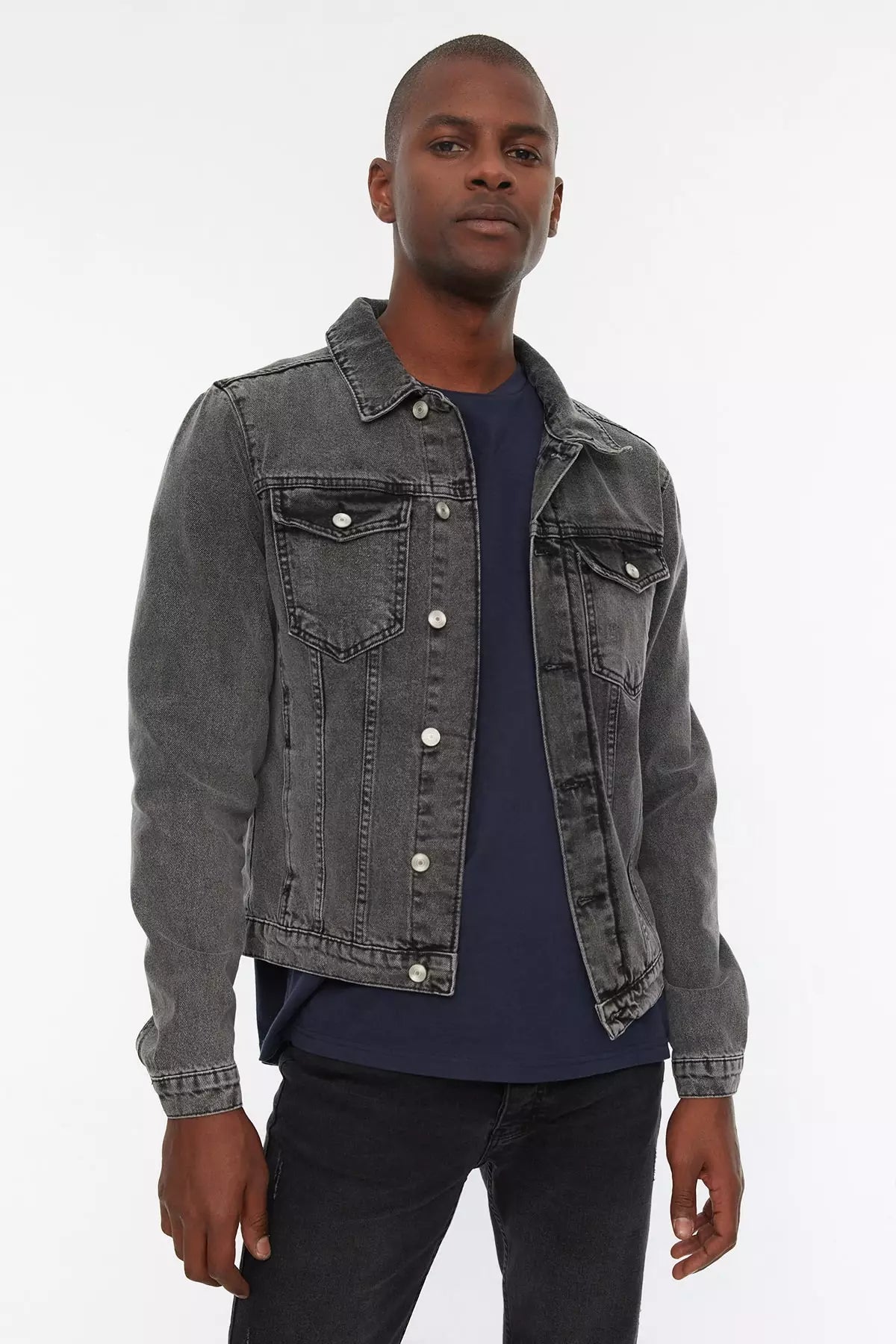 Gray Men's Slim Fit Denim Jeans Jacket