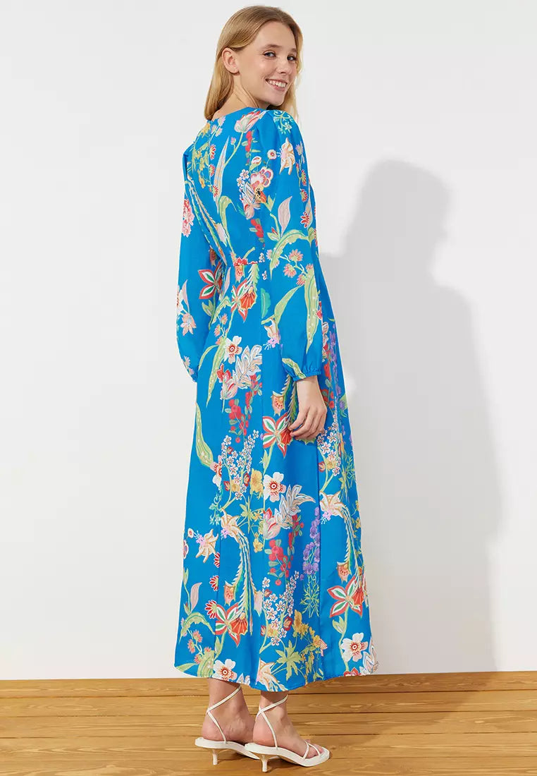 Modest Floral Pattern Woven Dress