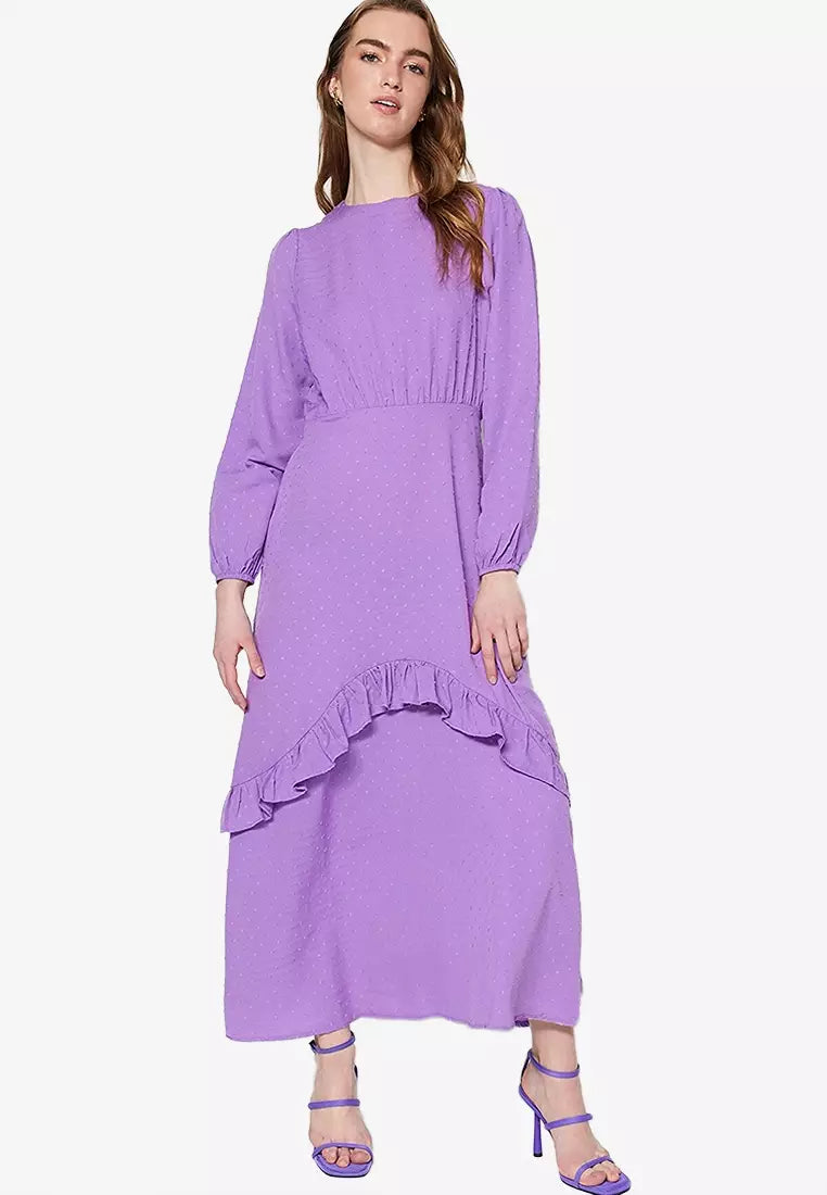 Modest Textured Ruffle Dress