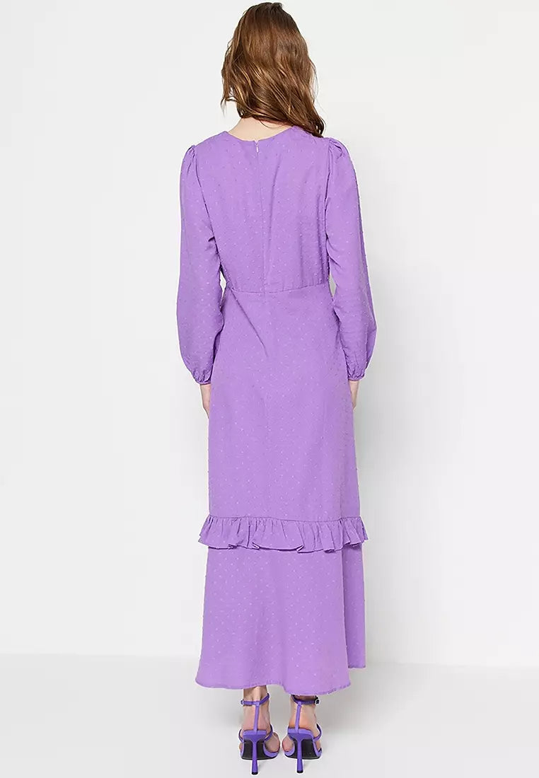 Modest Textured Ruffle Dress